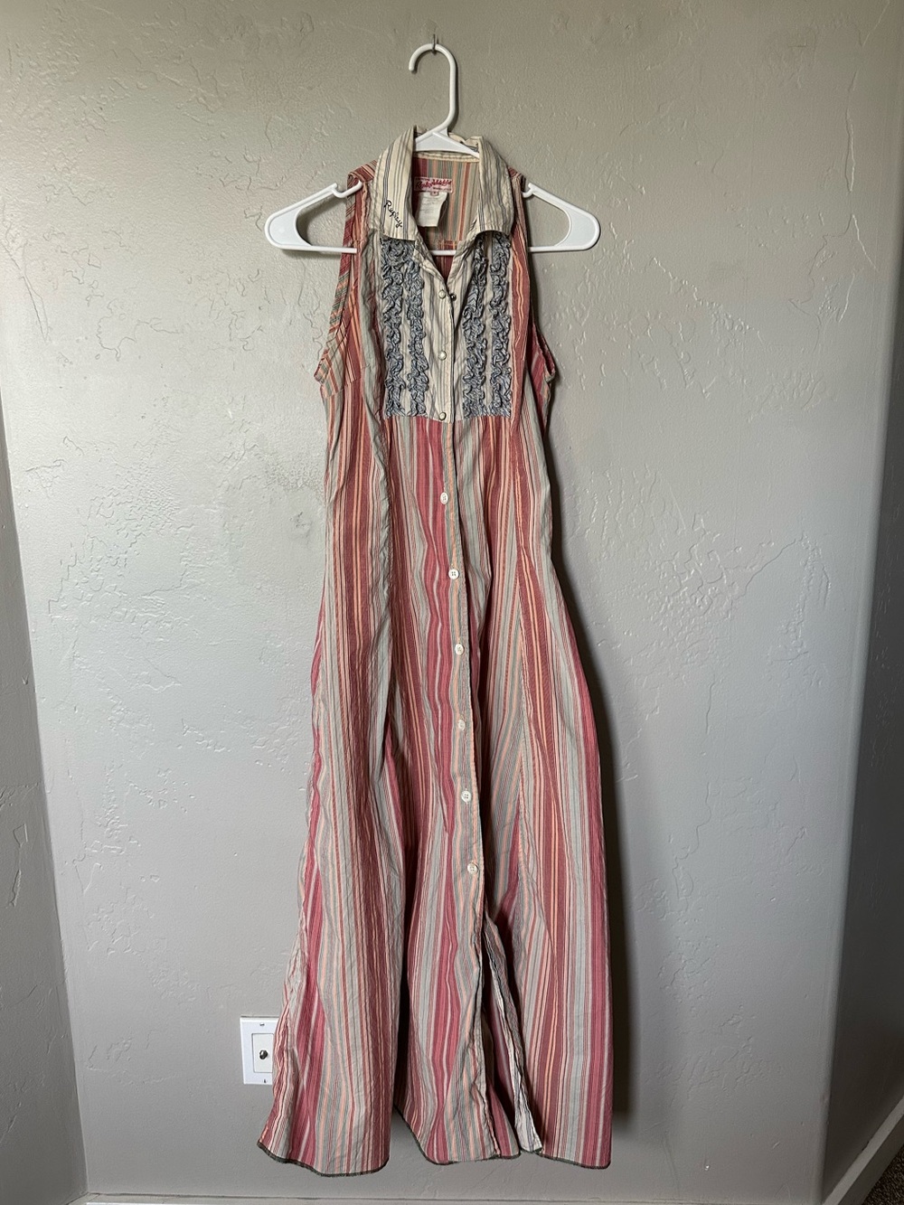 Replay White Label Sleeveless Striped Western Button Up Maxi Dress Cotton Italy